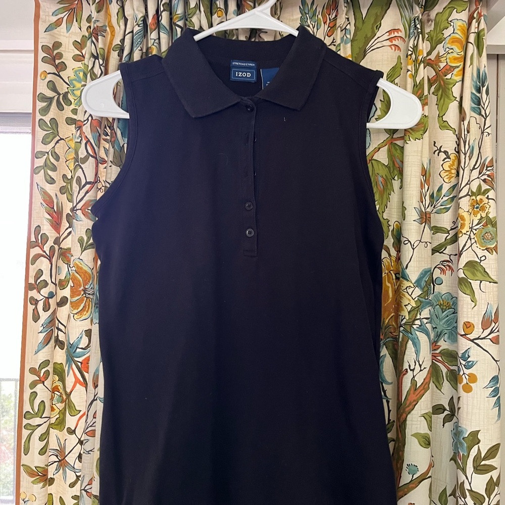 IZOD Women's Sleeveless Polo golf Top in Black